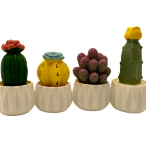 Miniatyr – Blommor till dockhus, 4 st kaktus i vit kruka