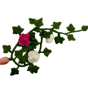 Miniatyr – Rosa och vita rosor med blad, blommor till dockhus