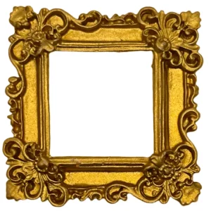 Miniatyr – Mindre tavelram i guld till dockhus, rektangulär ram till tavla