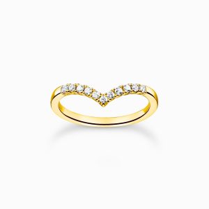 Thomas Sabo” Ring V-form med vita stenar guld ” Ring
