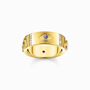 Thomas Sabo”Guldpläterad ring med kosmiska symboler och stenar”Ring